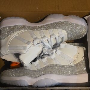 Jordan  White and Glittery Silver Sneakers